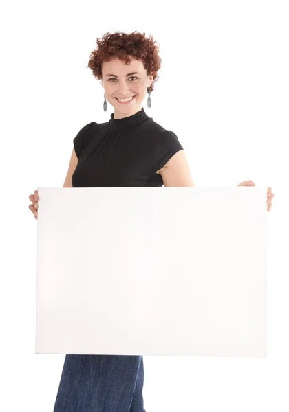 Woman holding billboard — Stock Photo, Image