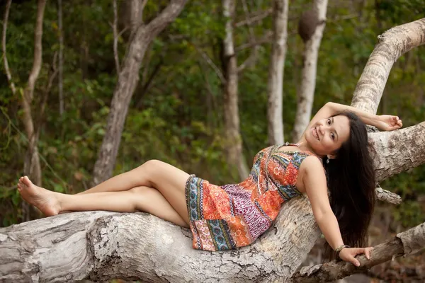 Asiatico donna su albero — Foto Stock