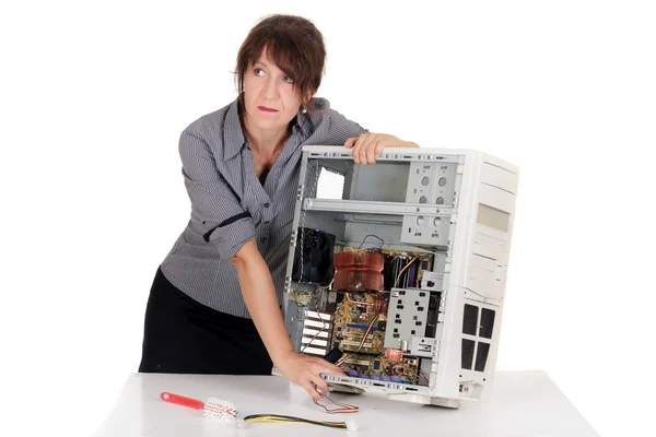 Mulher estressada e computador — Fotografia de Stock