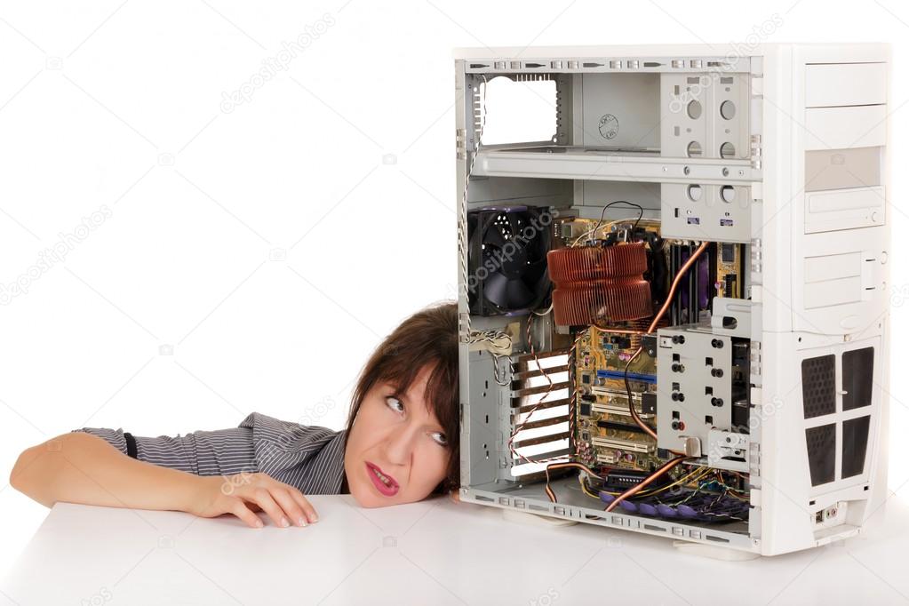 woman in distress with computer