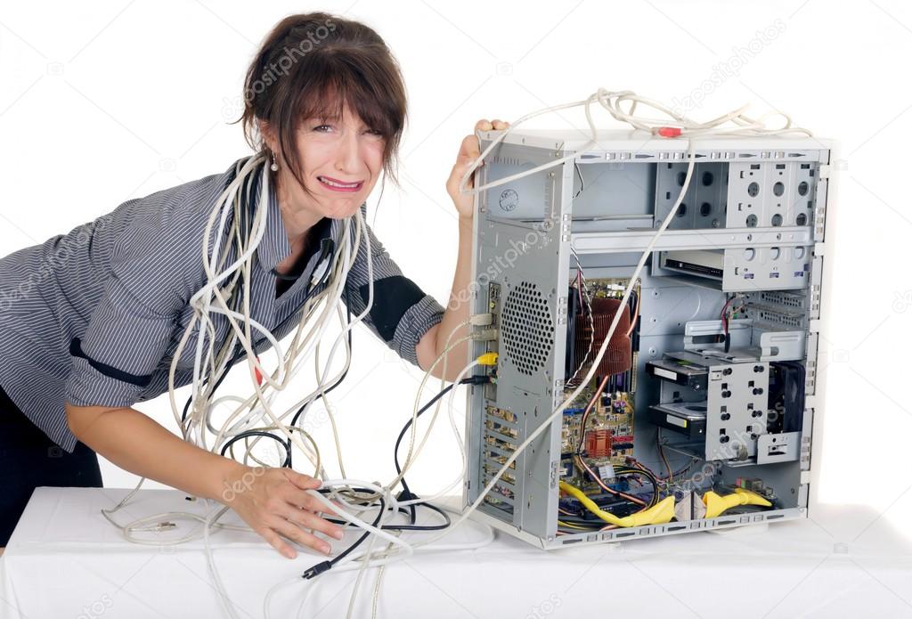 woman computer panic
