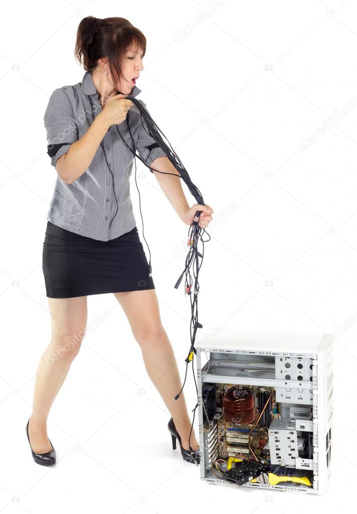 woman whipping computer