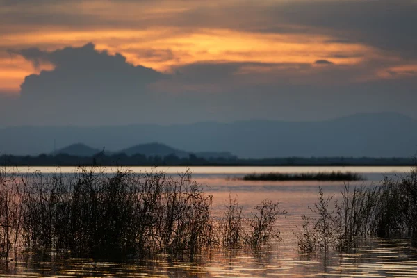 Západ slunce na tropické jezero — Stock fotografie