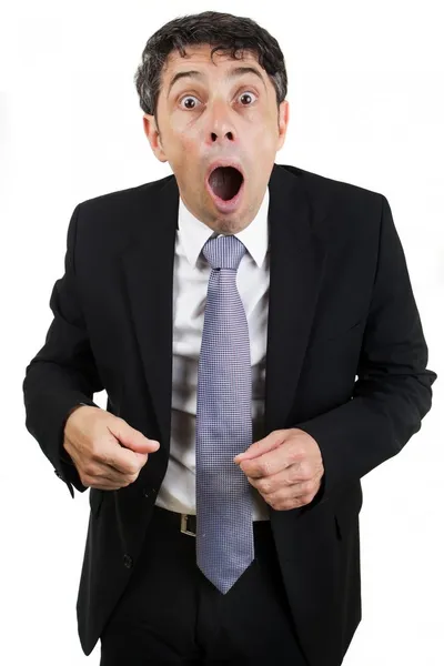 Businessman reacting in shocked horror — Stock Photo, Image