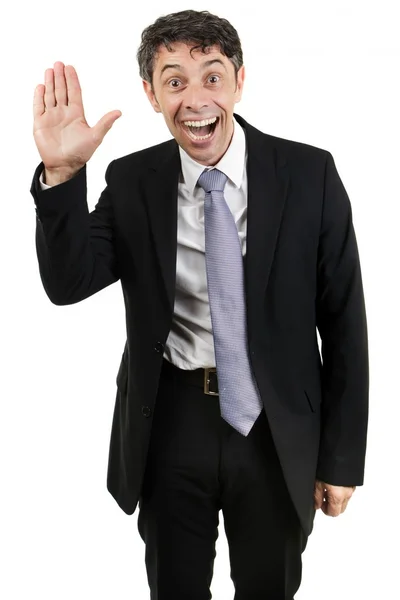 Quirky businessman waving hello — Stock Photo, Image