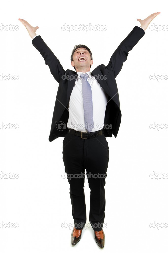 Jubilant businessman rejoicing
