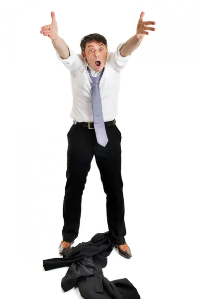 Man throwing his jacket down in frustration — Stock Photo, Image