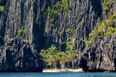 Palawan Plajı ve kireçtaşı kayalıklarla