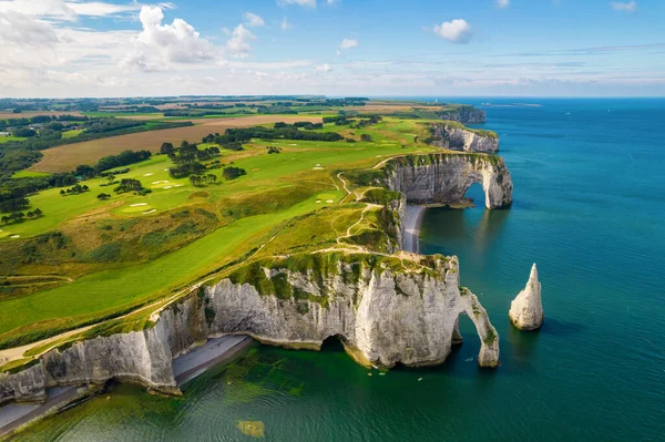 Aerial Shot Etretat Cliffs Normandy France — Stock Photo, Image