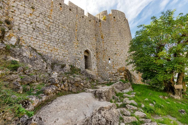 Escadas Entrada Das Ruínas Castelo Medieval Peyrepertuse França — Fotografia de Stock