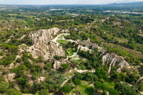 Luftaufnahme Der Geologischen Formation Der Sandsteinorgel Von Ille Sur Tet — Stockfoto