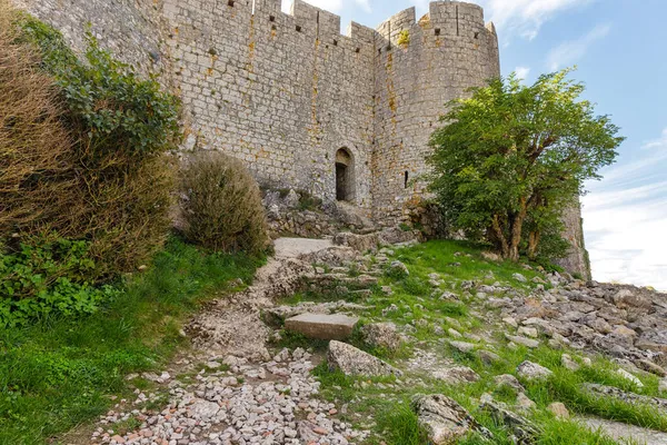 Escadas Entrada Das Ruínas Castelo Medieval Peyrepertuse França — Fotografia de Stock