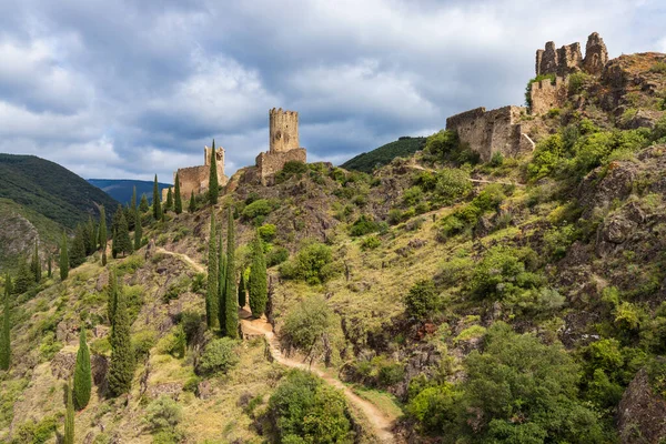 Ruinas Del Castillo Cátaro Medieval Francés Lastours Aude France —  Fotos de Stock