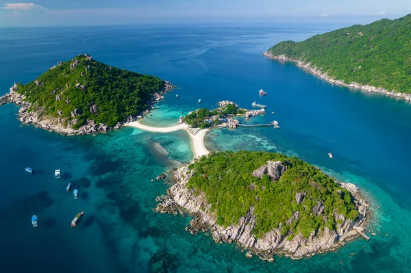 Zdjęcie Lotnicze Idyllicznej Tropikalnej Wyspy Koh Nang Yuan Jej Słynnego — Zdjęcie stockowe