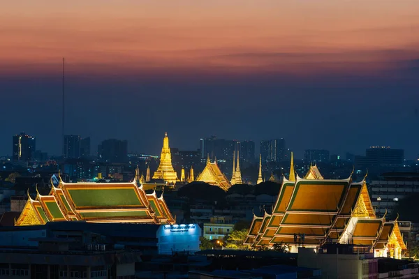 Wat Pho Wat Arun Temples Illuminated Dusk Bangkok Thailand — Stock Photo, Image