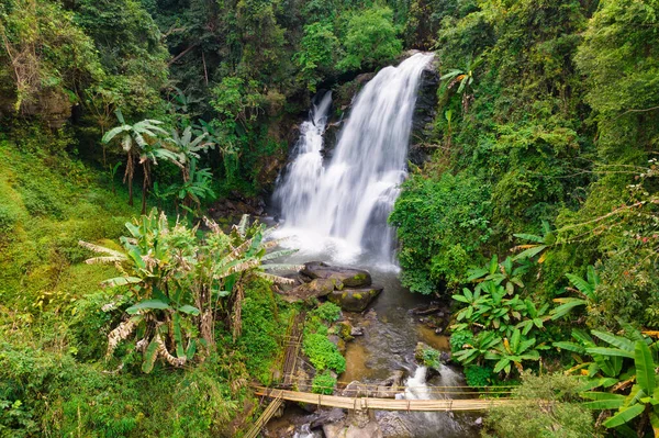 Aerial Shot Large Waterfall Tropical Forest Doi Inthanon Thailand — 스톡 사진