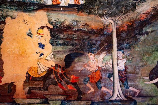 Details Old Wall Paintings Showing Life Buddha Wat Phra Singh — Stock fotografie