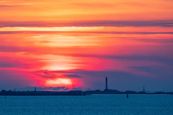 Teplý Barevný Západ Slunce Nad Ostrovem Sein Bretani Francie — Stock fotografie