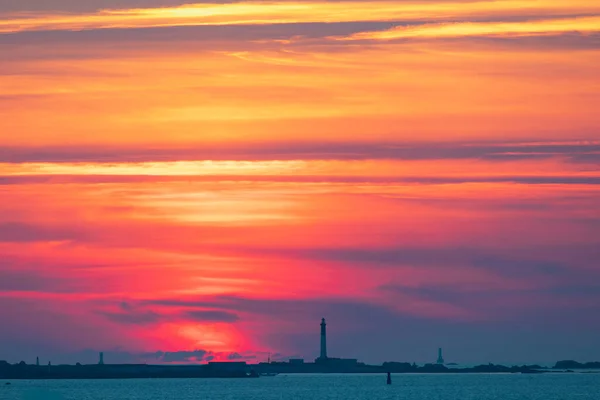 Teplý Barevný Západ Slunce Nad Ostrovem Sein Bretani Francie — Stock fotografie