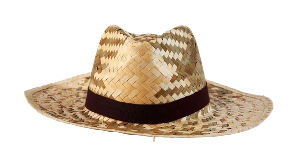 Izole kahverengi kumaş ile hasır şapka — Stok fotoğraf
