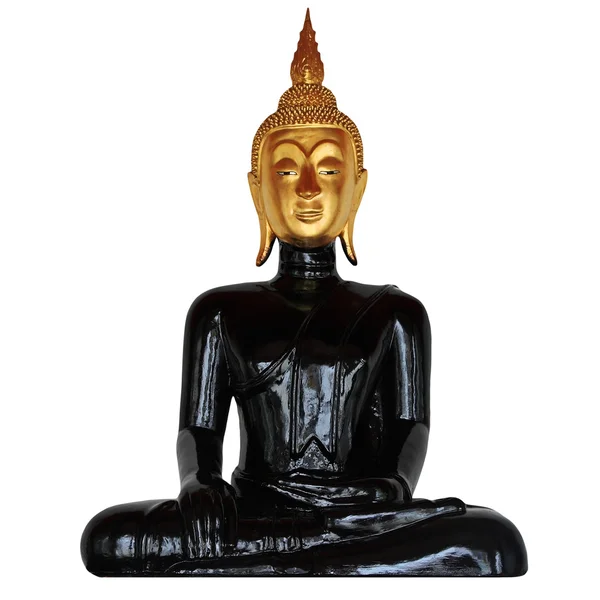 Golden head and black body of Buddha statue isolated on white — Zdjęcie stockowe