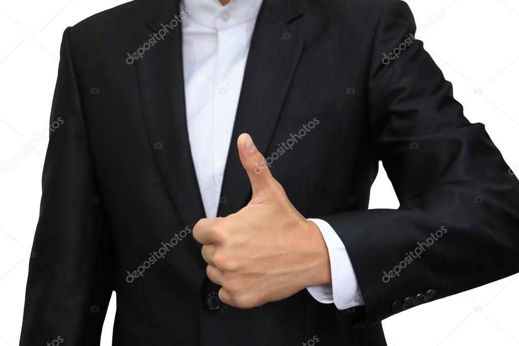 Business man hand with thumb up isolated on white 