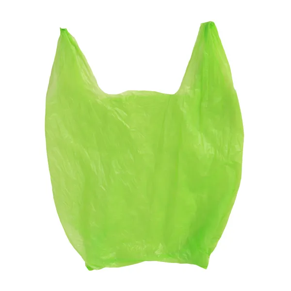 Sacchetto di cellophane di plastica verde isolato su bianco — Foto Stock