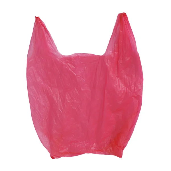 Czerwony plastikowej torbie celofan na białym tle — Zdjęcie stockowe