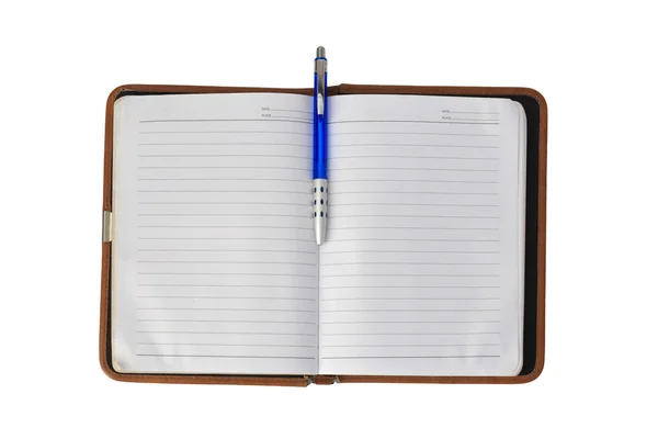 Used blank organizer notebook with pen isolated on white — Stock Photo, Image