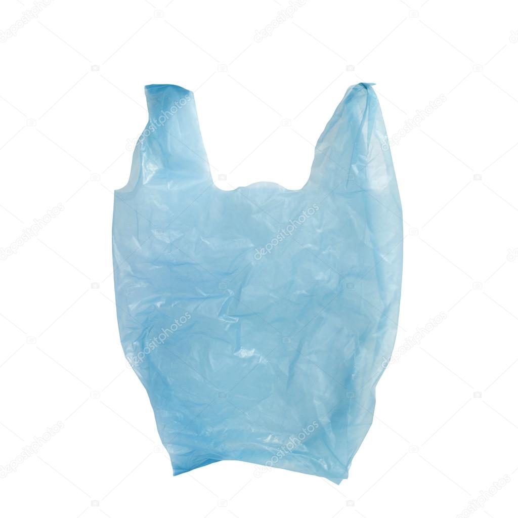Blue Plastic cellophane bag isolated on white 
