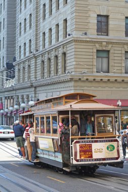Yolcular bir teleferik, san francisco