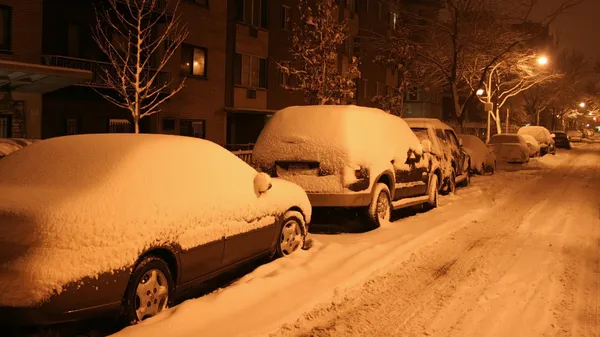 Street covered with snow at night — Stock Photo, Image
