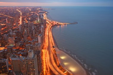 Chicago Lake Shore Drive Aerial View at twilight clipart