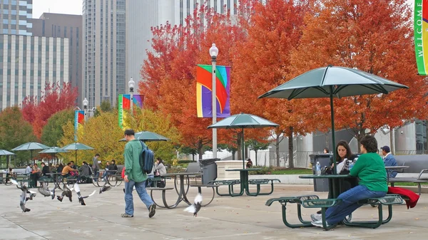 Insanlar Chicago'da ağaç yaprakları sonbaharda tadını çıkarın. — Stok fotoğraf