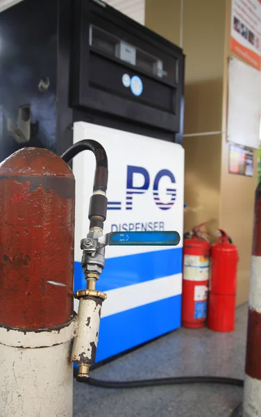 Gas pump nozzle at LPG station — Stock Photo, Image