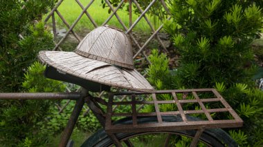 Bahar bahçesinde eski paslı bisiklete şapka dokudum.