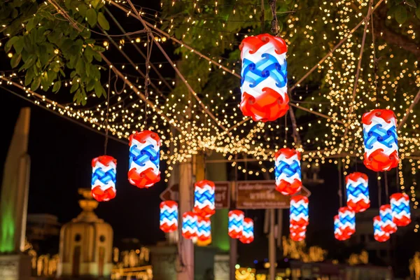 Thai Flag Bulb Lamps Democracy Monument Ratchadamnoen Road National Father — Stock Photo, Image