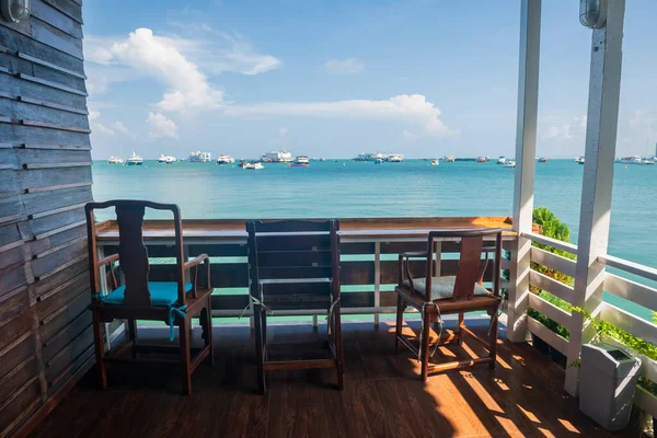 Wooden Seats Coffee Cafes Sea Summer Pattaya Chonburi Thailand Homestay — Stock Photo, Image