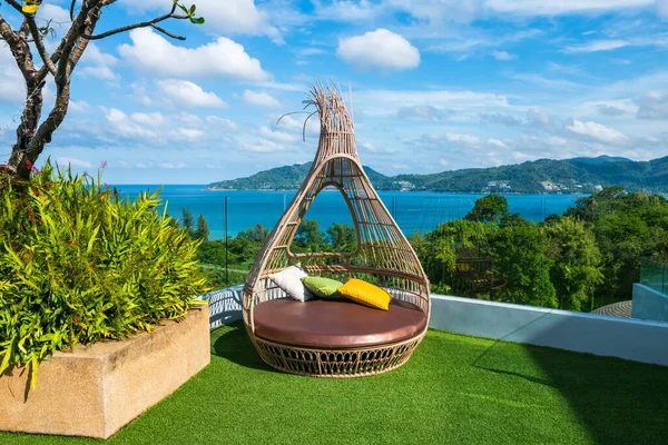 Rattan Chair Soft Seat Hotel Roof Top Beautiful View Andaman — Stockfoto