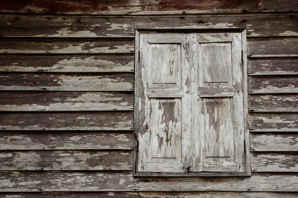 Staré Dřevěné Okno Thajského Dřevěného Domu Closeup Domácí Budova Texturované — Stock fotografie