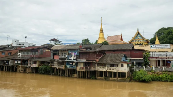 Fiume Chanthaburi Punto Riferimento Con Vecchio Villaggio Costruzione Thailandia Antica — Foto Stock