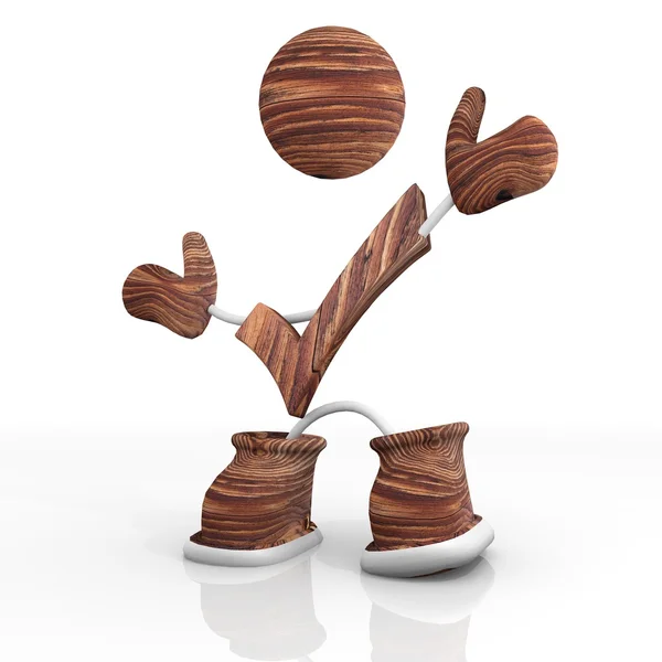 Check wooden 3d character — Stock Photo, Image