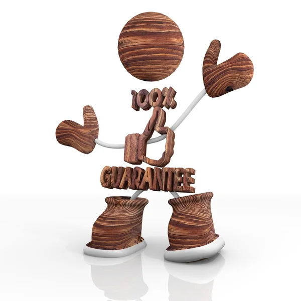 Garantia única Ilustração com caráter 3d de madeira — Fotografia de Stock