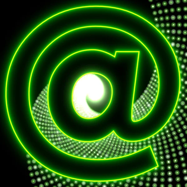 Disco efecto de correo electrónico icono de contacto de la fiesta en verde neón — Foto de Stock