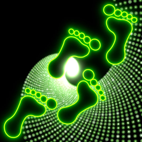 Beautiful footprint symbol in glaring neon green — Stock Photo, Image