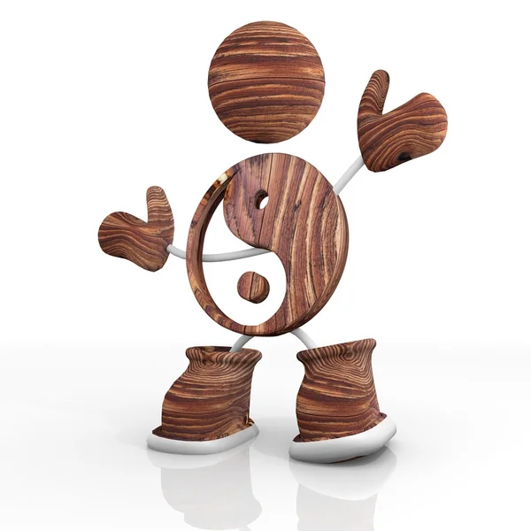 Ying yang houten 3d charcter en illustratie — Stockfoto
