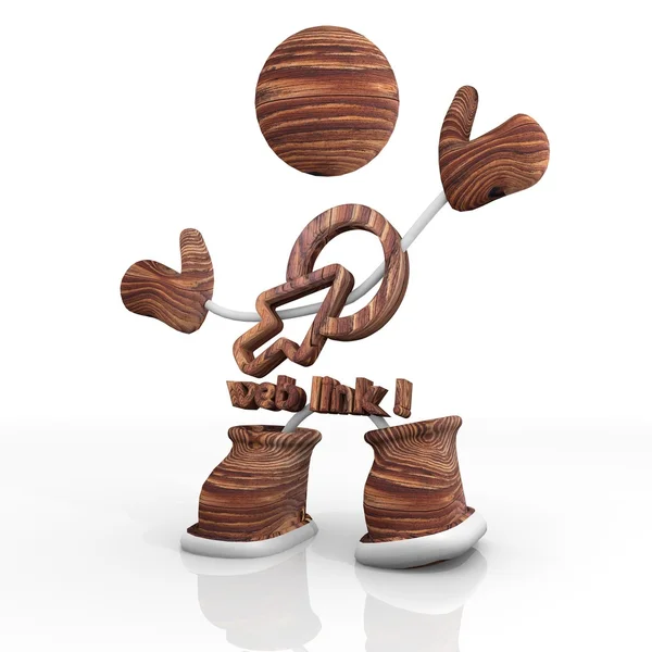 Weblink de madeira ilustração 3d com caráter 3d — Fotografia de Stock