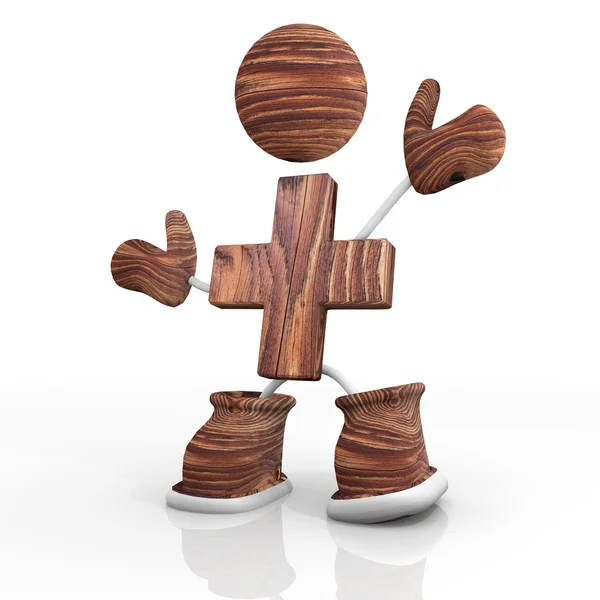 Wooden cross Illustration with 3d character in wood — Stock Photo, Image