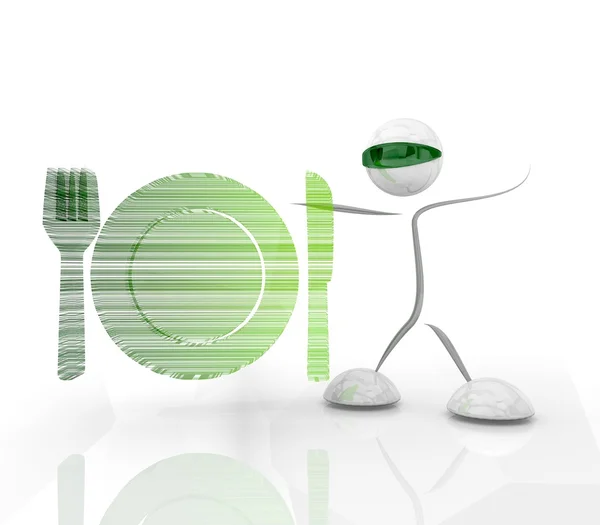 Futuristiska restaurang ikon med 3d-karaktär — Stockfoto