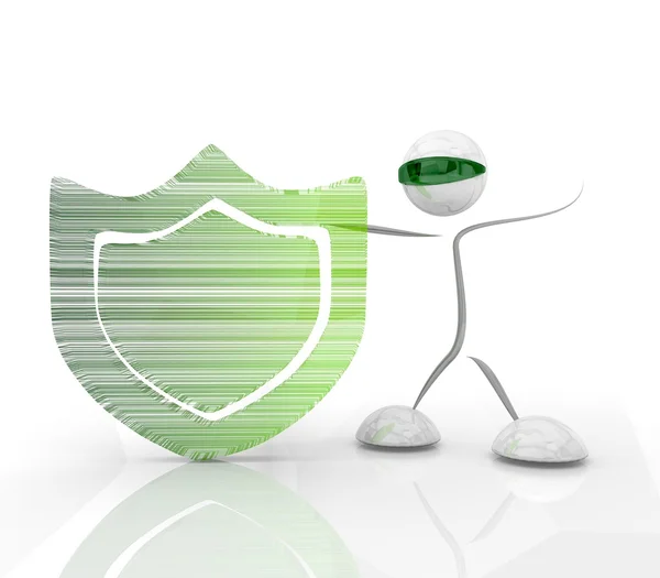 Futuristic protection firewall 3d icon with 3d character — Stock Photo, Image